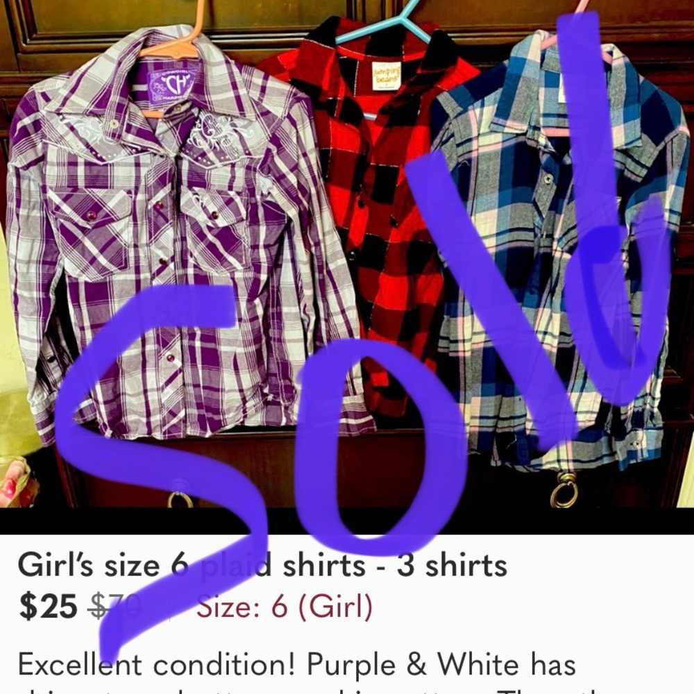Girl’s size 6 plaid shirts - 3 shirts